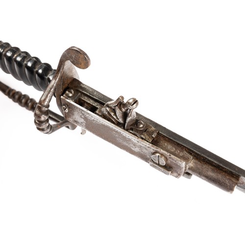 548 - Georgian flintlock sword combination, 60-5cm straight fullered blade signed to back Thurkle Solingen... 