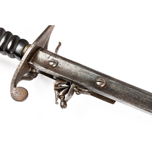 548 - Georgian flintlock sword combination, 60-5cm straight fullered blade signed to back Thurkle Solingen... 