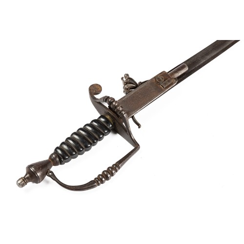 548 - Georgian flintlock sword combination, 60-5cm straight fullered blade signed to back Thurkle Solingen... 