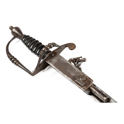 548 - Georgian flintlock sword combination, 60-5cm straight fullered blade signed to back Thurkle Solingen... 