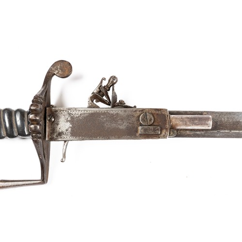 548 - Georgian flintlock sword combination, 60-5cm straight fullered blade signed to back Thurkle Solingen... 