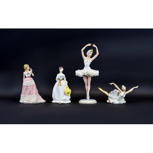 596A - Four Lady Figures. Including a 1764 style German ballerina (2 fingers on right hand missing). 'Swan ... 