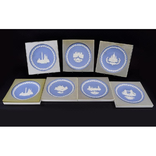 687A - Wedgwood 7 x Jasper Christmas Plates. Early Editions 1970 - 1976. All In Original Boxes and Measures... 