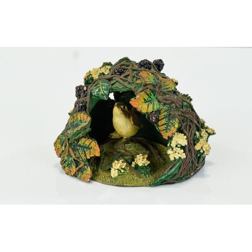 125 - A Vintage Cold Painted Cast Metal Sculpture of a Birds Nest with Small Bird to Interior, Very Realis... 