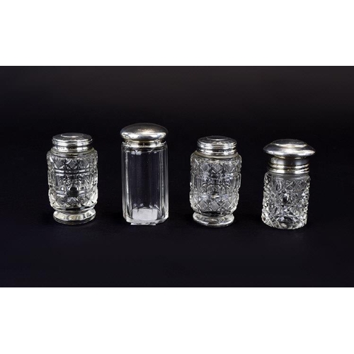 126 - Victorian Period Silver Topped Cut Glass - Ladies Vanity Jars ( 4 ) In Total. Hallmarks London 1896 ... 