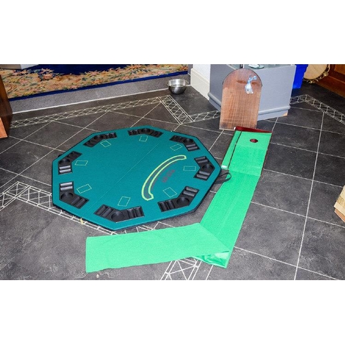 1596 - Folding Blackjack Card Game Table Top Made By Triangle, Together With A Indoor Practice Putting Gree... 