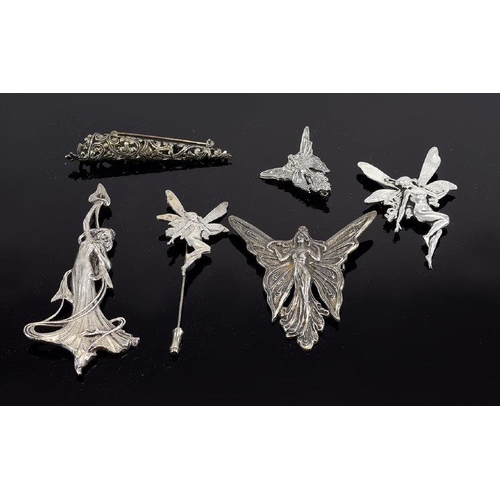 351 - A Collection Of Silver Tone Fairy Interest Brooches Six items in total to include reproduction Art N... 