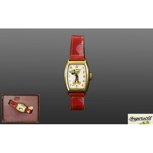 356 - Ingersoll 1940's - Mickey Mouse Mechanical Wrist Watch In Original State, Complete with Original Red... 