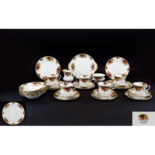 520 - Royal Albert Bone China ( 34 ) Piece Tea Service ' Old Country Rose ' Pattern. Comprises 6 Trios ( 1... 