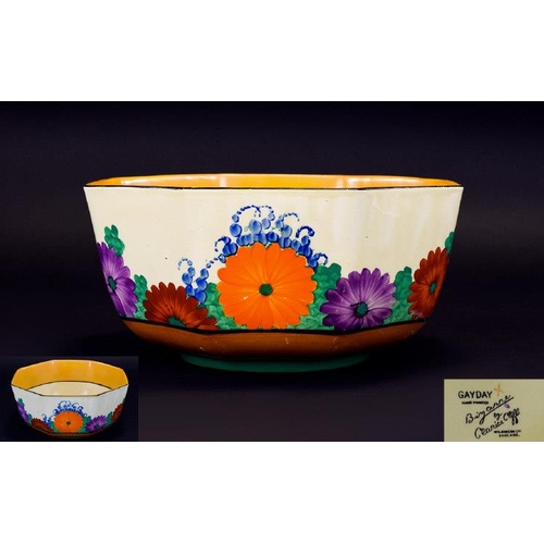 527 - Clarice Cliff  1930's - Hand Painted Large Octagonal Shaped Footed Bowl ' Gayday ' Design. c.1930, R... 