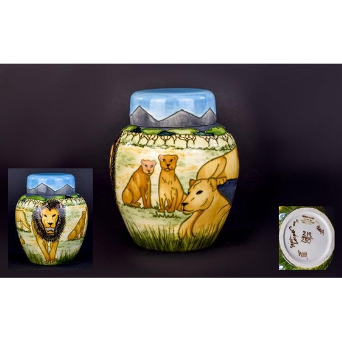 564 - Moorcroft Superb Quality - Signed Ltd and Numbered Edition Lidded Ginger Jar ' Pride of Lions ' Desi... 