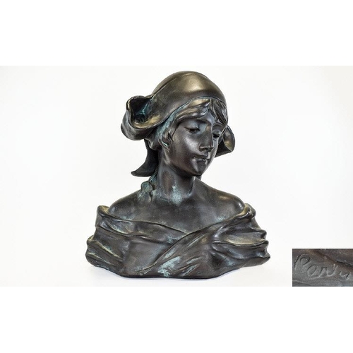 590 - A Reproduction Art Nouveau Female Bust Attractive bust in the form of a young maiden in Dutch bonnet... 