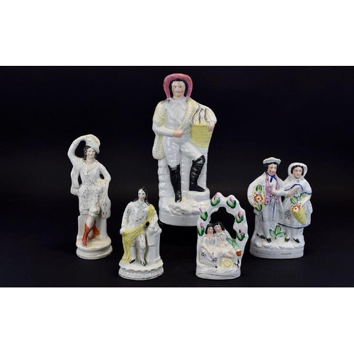 602 - Staffordshire Hand Painted Mid to Late 19th Century Figures and Figure Groups ( 5 ) In Total. Variou... 