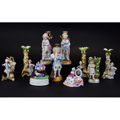 608 - Conta Boehme Late 19th Century Collection of Hand Painted Assorted Figural Pieces ( 9 ) Nine Pieces ... 