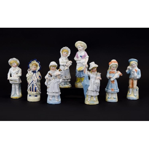 609 - Conta Boehme Mid to Late 19th Century Collection of Hand Painted Children Figures ( 8 ) Eight In Tot... 