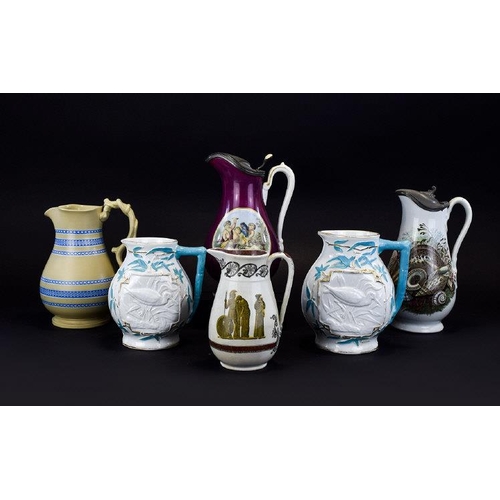 611 - A Good Collection of Victorian Period Ceramic Jugs. Various Factories ( 6 ) Six In Total. Includes a... 