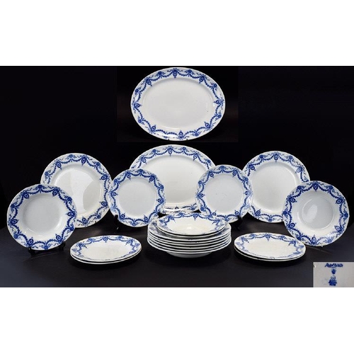 618 - Losol Ware Keeling & Co Blue and White Part Dinner Service ( 25 ) Pieces In Total ' Bowness ' Patter... 