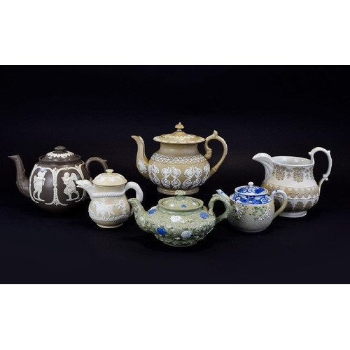 627 - A Fine Collection of 19th Century Teapots ( 5 ) Teapots + 1 Jug. Various Factories Includes 1/ Serpe... 