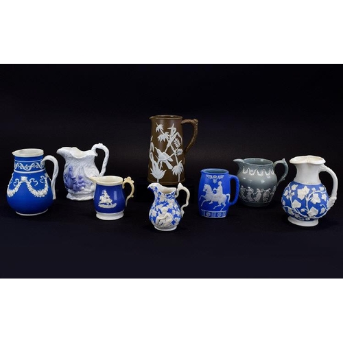 630 - A Good Collection of Mid to Late 19th Century Ceramic Jugs ( 8 ) Eight In Total. Various English Fac... 