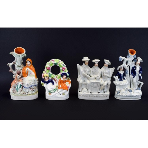 637 - Staffordshire Mid 19th Century Collection of Hand Painted Figure Groups and Spill Vases ( 4 ) In Tot... 