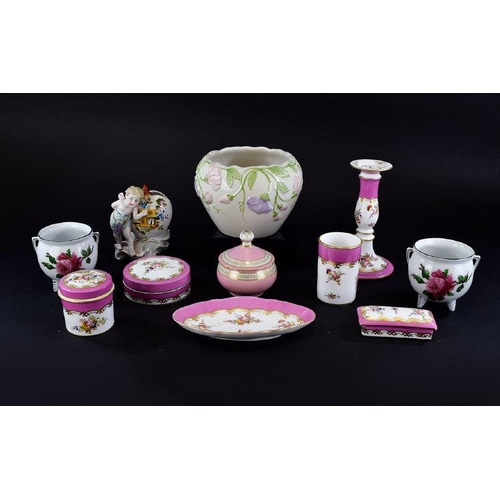 640 - Small Collection of Ceramics including pink porcelain  dressing table set, floral jardiniere etc,