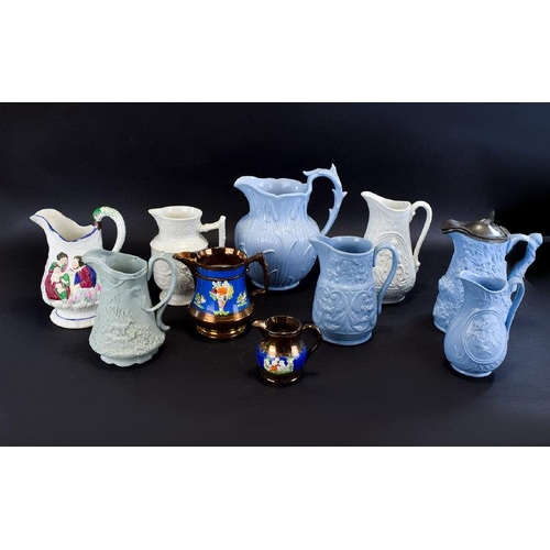 641 - A Collection of Antique Ceramic Staffordshire Jugs (10) items in total. Of various sizes, various fa... 