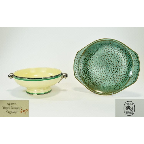 660 - Spode Royal Jasmine Patterned Art Deco Punch Bowl with silver and green banding to the top rim, meas... 