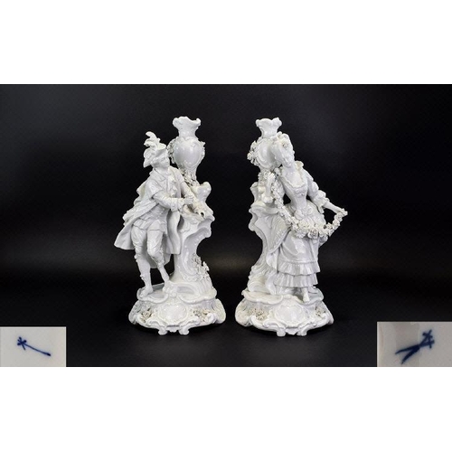 669 - German 19th Century Fine And Impressive Pair Of Colourless White Hard Paste Porcelain Figures With O... 