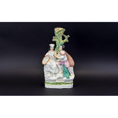 678 - Staffordshire - Hand Painted 19th Century Figural Spill Vase of Young Man and Fisher woman / Seller,... 