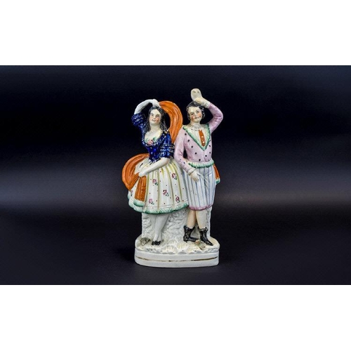 682 - Staffordshire Mid 19th Century Multi Colour Figure Group ' Dancers ' c.1860's. Height 13 Inches. Hai... 