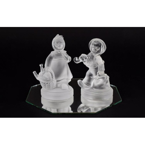 710 - Goebel / Hummel Pair of Frosty Glass Boy and Girl Figures From The Goebel Crystal Collection. Goebel... 