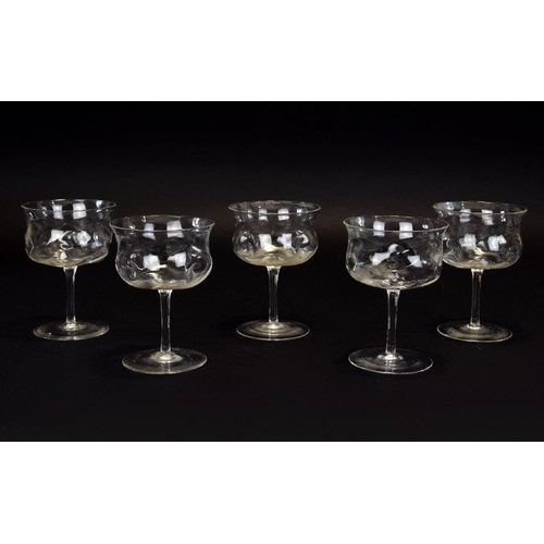 712 - Set of Five Dimpled Sundae Glasses  with swirled glass bowls