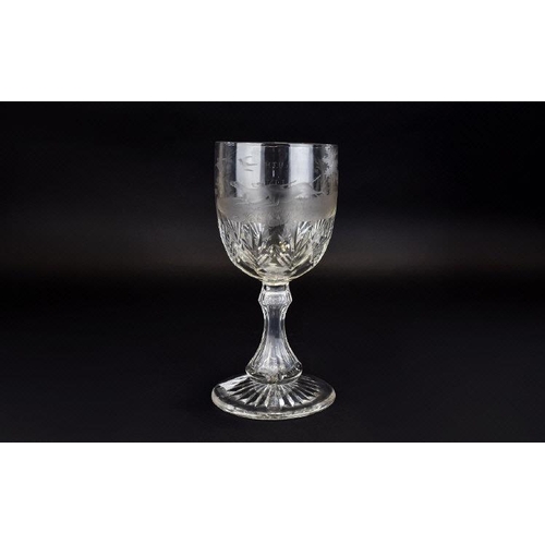 715 - A Victorian Fine Quality and Impressive Cut Glass Cameo Large Goblet. Decorated with Images of Dogs ... 