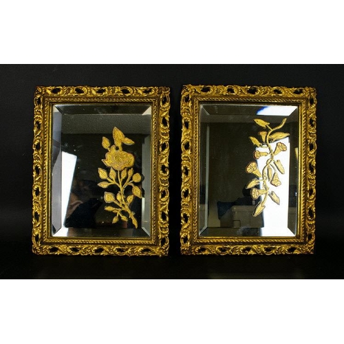 1095 - A Pair of Gilt frame Mirrors, With Applied Gilt Floral Detail. Two square mirrors in yellow gilt fra... 