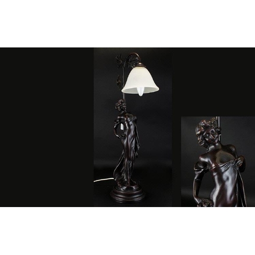 1098 - Modern Bronzed Effect Figural Table Lamp, In The Form Of A Classical Maiden, Branch Support, Single ... 