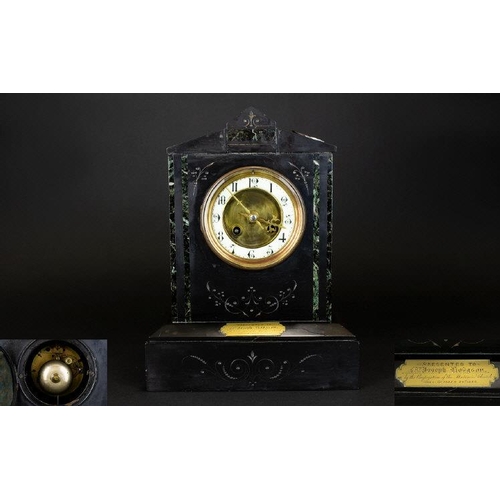 1101 - Jappy Freres 19th Century Nice Quality And Impressive Black Marble 8 Day Mantel Clock.  Striking on ... 