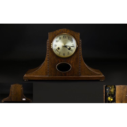 1107 - Hamburg American Art Deco Period Oak Cased Mantel Clock of Good Form. With Visible Pendulum and Move... 