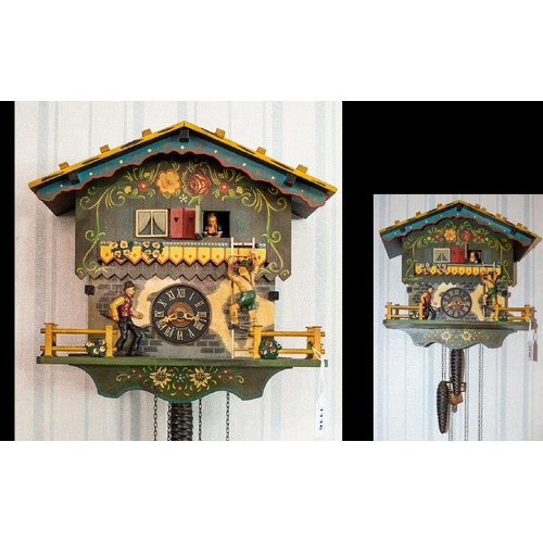 1116 - Black Forest E. Schmeken Becher Musical Animated Cuckoo Clock. Titled ' The Farmers Daughter Eloping... 