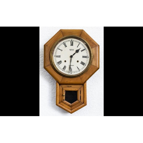 1121 - Smiths Enfield - London Drop Dial Octagonal Shaped Wooden Cased Wall Clock, 8 Day Movement. c.1920's... 