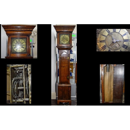 1127 - George II - Flat Top Oak Cased Long Case Clock with Brass 10 Inch Square Dial. The Dial with 30 Day ... 