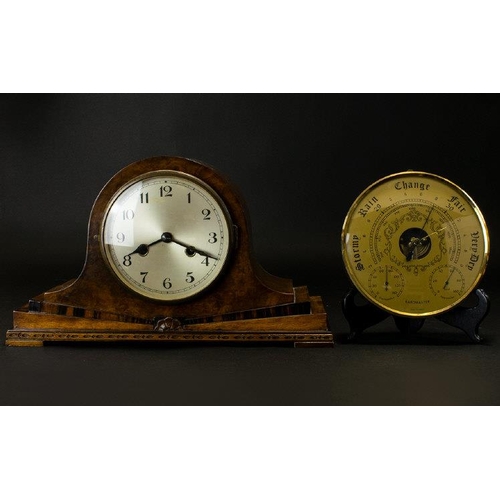 1175 - Art Deco Mantel Clock Small curved case mantel clock, of typical form. With graduated fan design to ... 