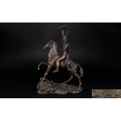 1238 - After Frederic Remington ( American 1861 - 1909 ) Height 12 Inches, Base 8.1/4 Inches Bronze, Native... 