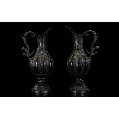 1281 - European 19th Century Impressive Pair of Bronze Urn / Shaped Ewers / Water Jugs of Good Proportions ... 