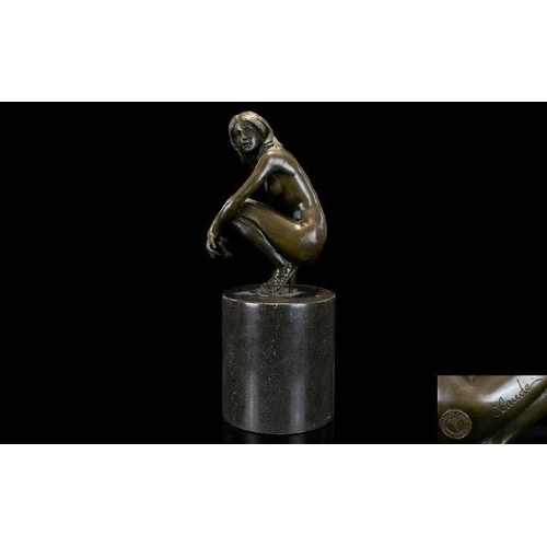 1284 - Late 20th Century Bronze Figure / Sculpture of a Young Nude Female, Wearing High Heels. Raised on a ... 