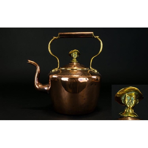 1290 - Victorian Period Large Copper and Brass Kettle, The Kettle Is Marked BP - With Two Flags Either Side... 