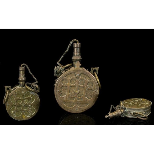 1314 - 18th Century Turkish / Ottoman Bronze Powder Flask, Decorated with Typical Islamic Motifs. Original ... 