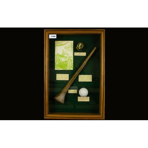 1349 - Table Billiards Interest Framed Display Montage Glazed wall display contains a cue rest, mace head, ... 