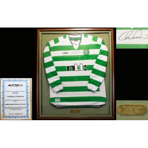 1376 - Celtic Football Club Autograph Interest Framed Vintage Shirt Signed By Henrik Larsson Long sleeved N... 