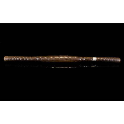 1447 - Antique Turned Wood Swagger Stick With Silver Collar Aged patina, with silver collar hallmarked for ... 