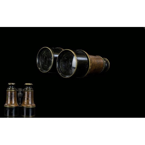 1486 - Antique Opera Glasses Large brass opera glasses with brown leather trim, marked to eye cups 'Dollond... 